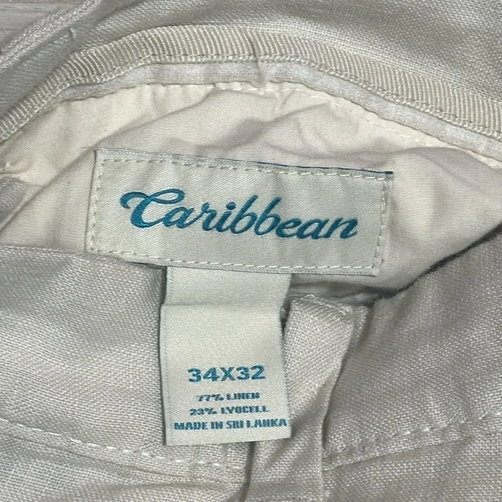 CARIBBEAN Men’s Cream Pants 34x32 Linen Blend Vacay Casual NC0050